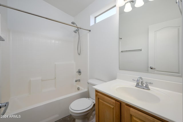 full bath featuring vanity, toilet, and bathtub / shower combination
