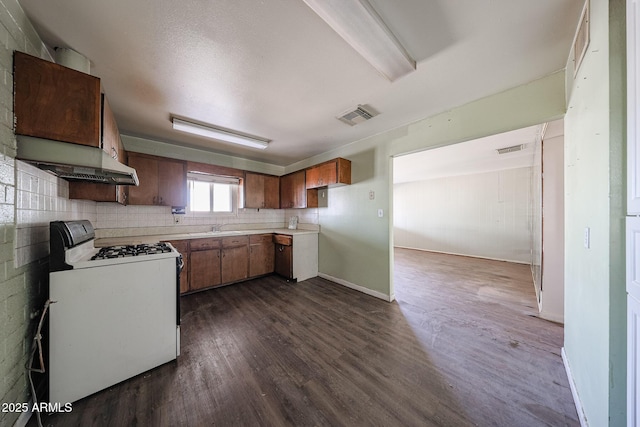 1614 S 6th Ave, Phoenix, AZ 85003 - kitchen featuring gas range gas stove, dark wood-type flooring, light countertops, a sink, and baseboards