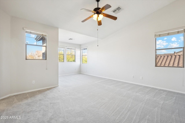 carpeted empty room with ceiling fan