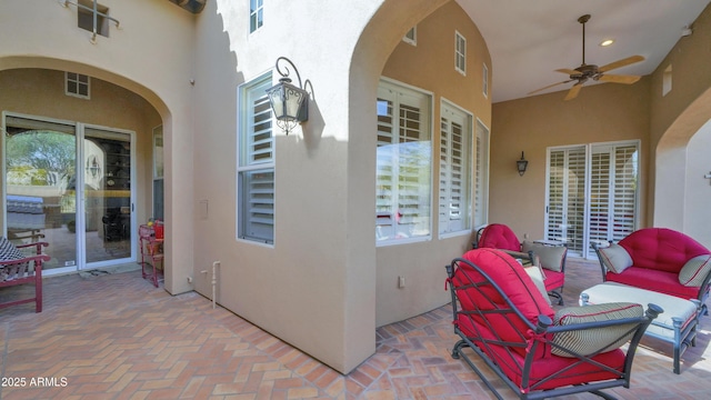 view of patio featuring visible vents and ceiling fan