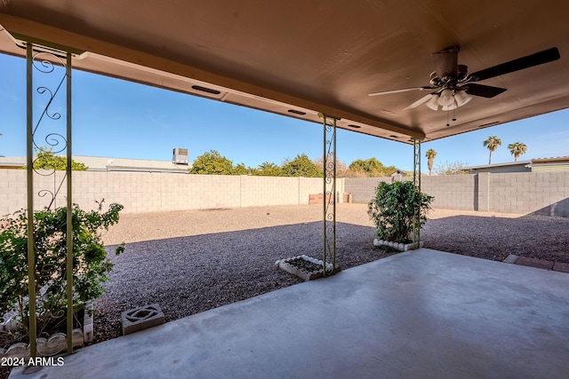 view of patio featuring ceiling fan