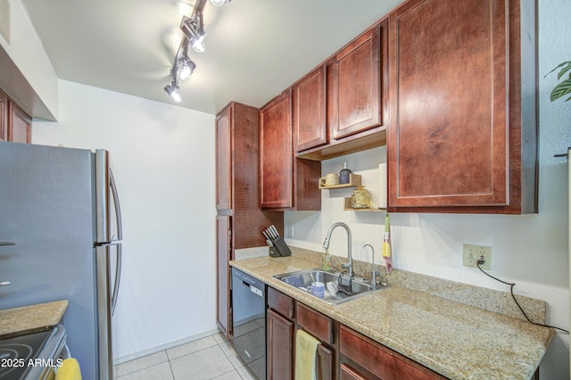 3600 N Hayden Rd Unit 2310, Scottsdale, AZ 85251 - kitchen with freestanding refrigerator, dishwasher, a sink, light countertops, and light tile patterned floors