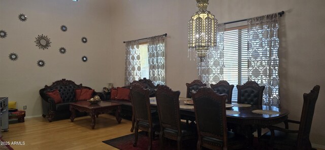 dining space featuring baseboards, wood finished floors, and plenty of natural light