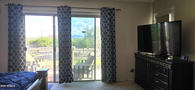 bedroom featuring carpet flooring and access to exterior
