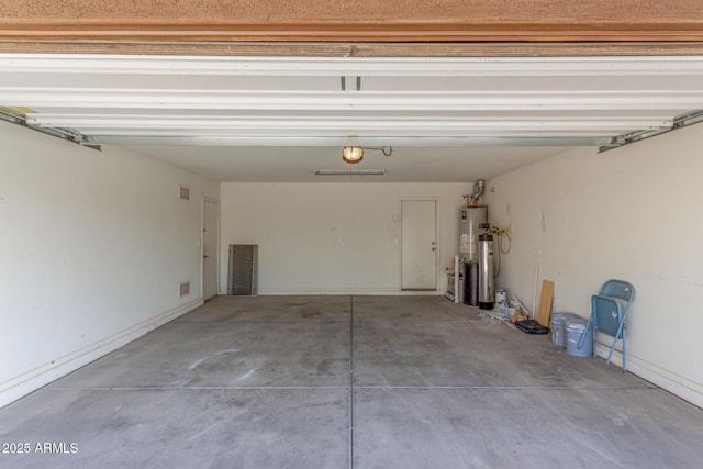 garage with a garage door opener and gas water heater