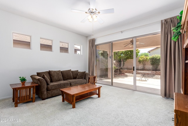 living room featuring ceiling fan