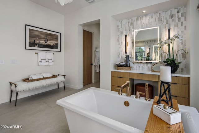 24046 N 126th Pl, Scottsdale, AZ 85255 - full bathroom featuring a freestanding bath, baseboards, and vanity