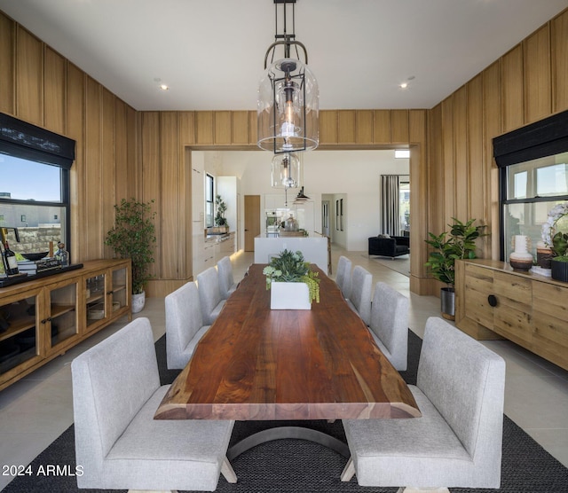 dining room featuring wood walls and a healthy amount of sunlight