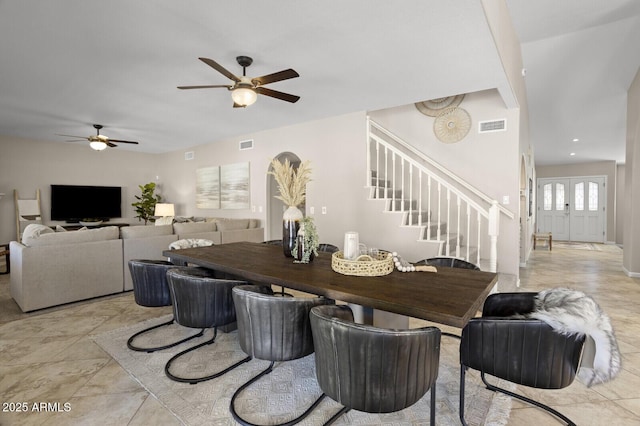 dining room with ceiling fan