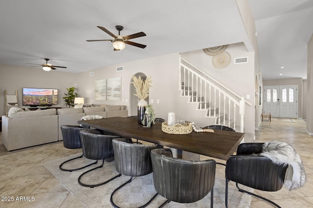 dining space featuring ceiling fan