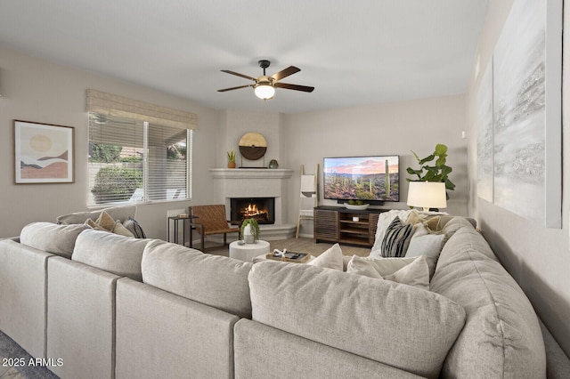 living room with ceiling fan