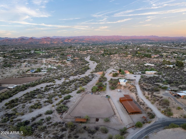 aerial view at dusk with a mountain view