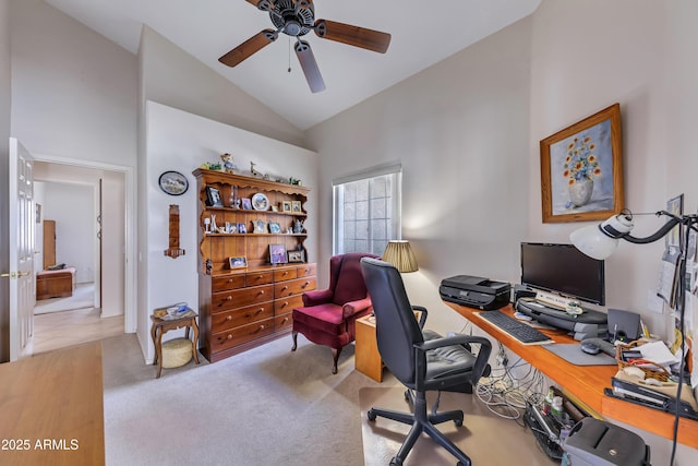 16230 E Glenpoint Dr, Fountain Hills, AZ 85268 - office area with a ceiling fan, lofted ceiling, and carpet floors