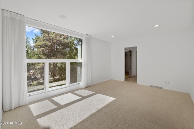 unfurnished room featuring light colored carpet