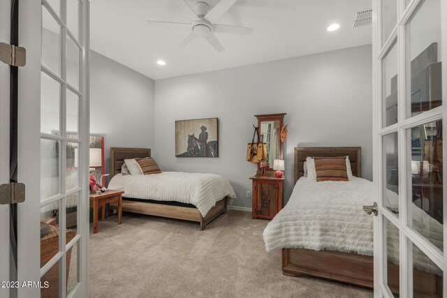 5771 W Cinder Brook Way, Florence, AZ 85132 - carpeted bedroom featuring french doors, recessed lighting, a ceiling fan, and baseboards
