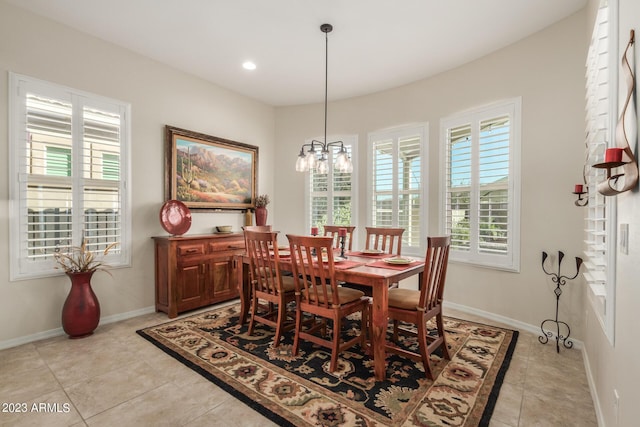 5771 W Cinder Brook Way, Florence, AZ 85132 - dining room with a chandelier, baseboards, light tile patterned flooring, and recessed lighting