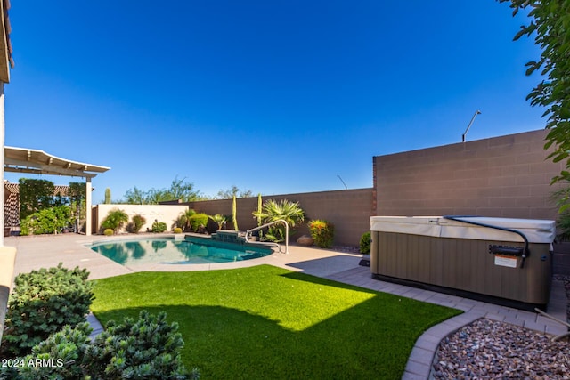 5771 W Cinder Brook Way, Florence, AZ 85132 - view of yard with a hot tub and a patio