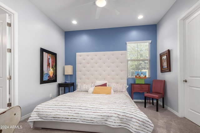 5771 W Cinder Brook Way, Florence, AZ 85132 - carpeted bedroom with baseboards, ceiling fan, and recessed lighting
