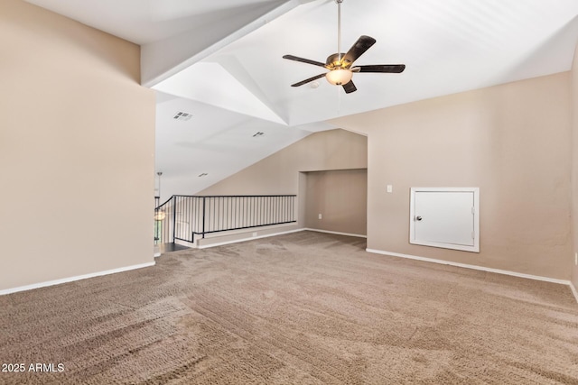 9233 E Neville Ave Unit 1127, Mesa, AZ 85209 - unfurnished living room featuring ceiling fan, carpet flooring, and vaulted ceiling