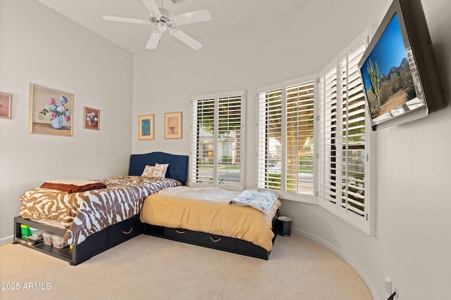 bedroom featuring carpet flooring and ceiling fan