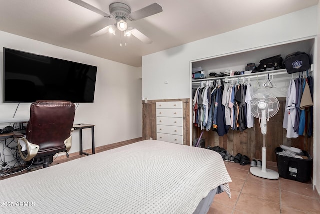 1308 N 66th St, Scottsdale, AZ 85257 - bedroom featuring a closet, tile patterned flooring, and a ceiling fan