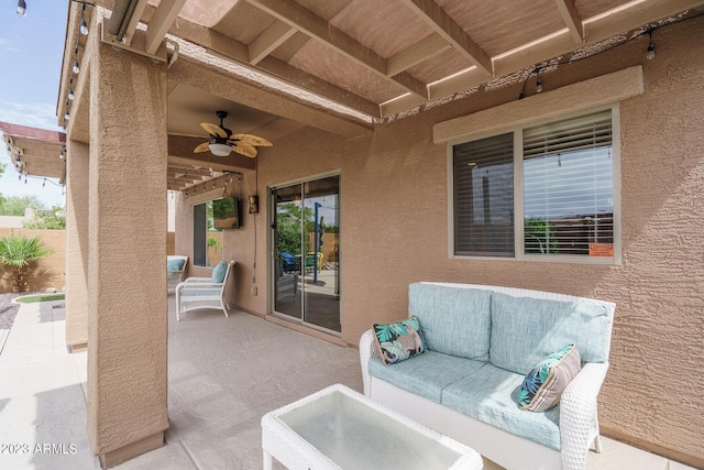 view of patio featuring outdoor lounge area and ceiling fan