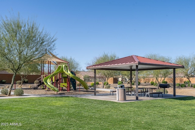 exterior space with a yard and a gazebo