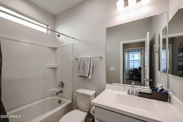 full bathroom featuring vanity, toilet, and shower / bath combination