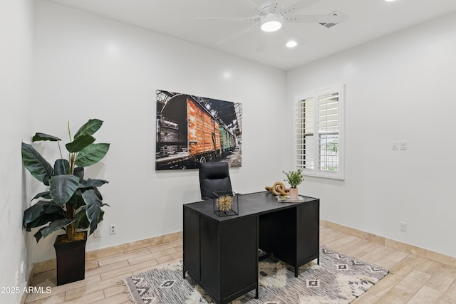6146 E Dixileta Dr, Cave Creek, AZ 85331 - office featuring recessed lighting, baseboards, ceiling fan, and wood finish floors