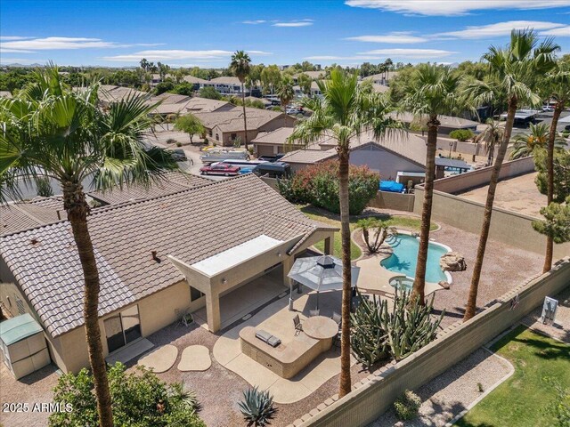 drone / aerial view with a residential view