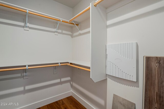 walk in closet featuring dark wood-type flooring