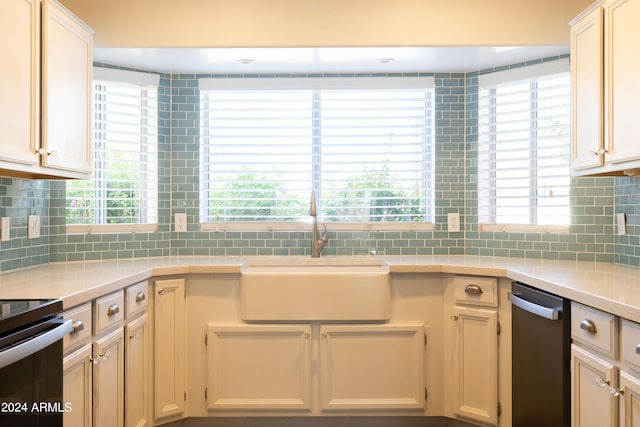 kitchen featuring a healthy amount of sunlight, sink, and tasteful backsplash