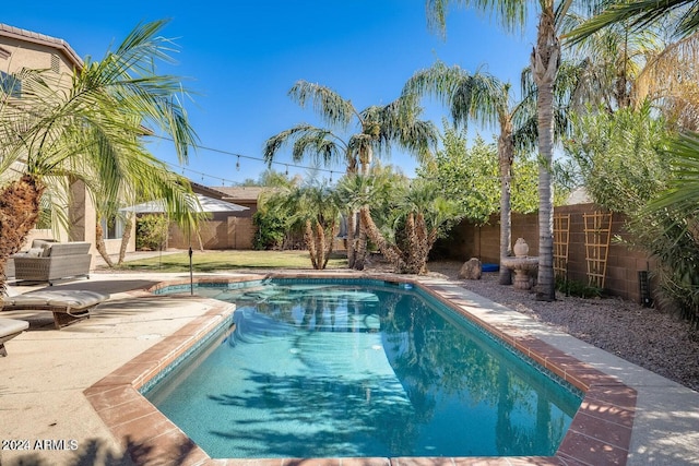 view of pool featuring a patio area, a fenced in pool, and a fenced backyard