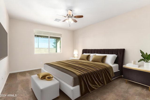 bedroom with carpet flooring and ceiling fan