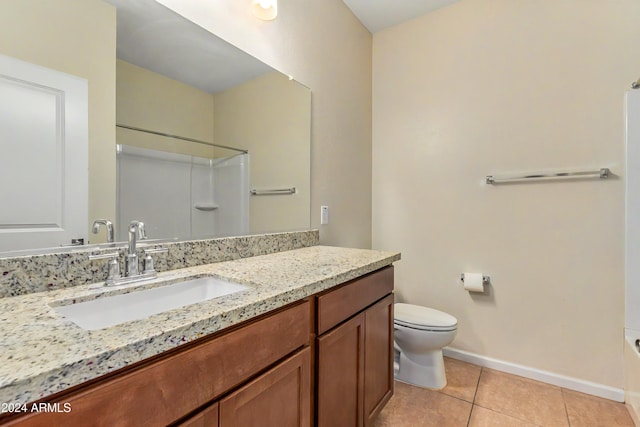 bathroom with tile patterned flooring, vanity, and toilet