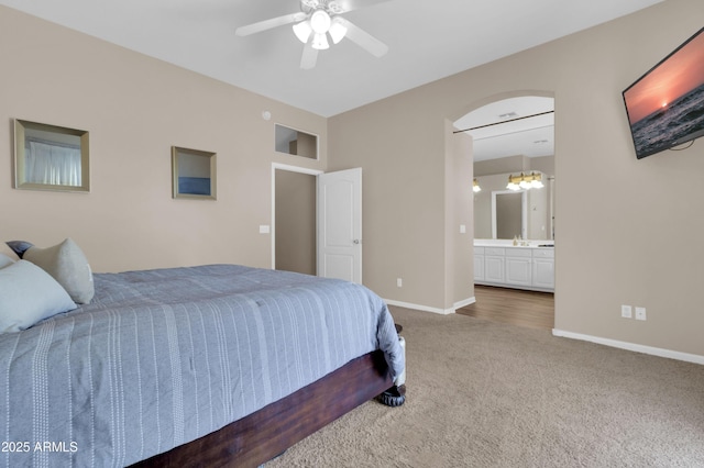 925 W San Marcos Dr, Chandler, AZ 85225 - bedroom with carpet flooring, connected bathroom, and ceiling fan