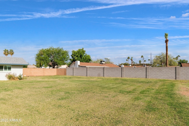 view of yard with a fenced backyard
