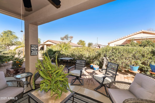 4674 E Alfalfa Dr, Gilbert, AZ 85298 - view of patio with a ceiling fan and an outdoor hangout area