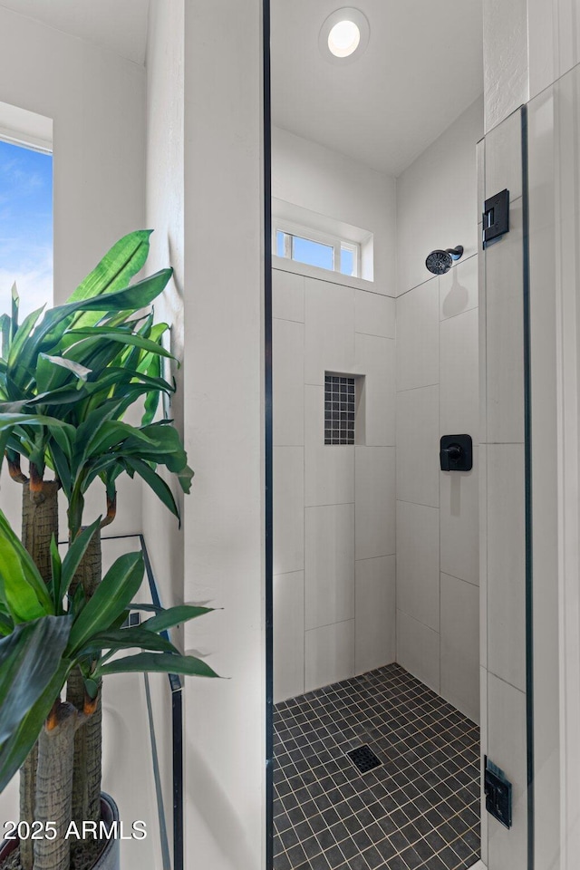 bathroom with a shower stall