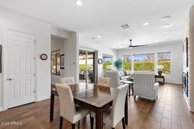 dining space featuring ceiling fan