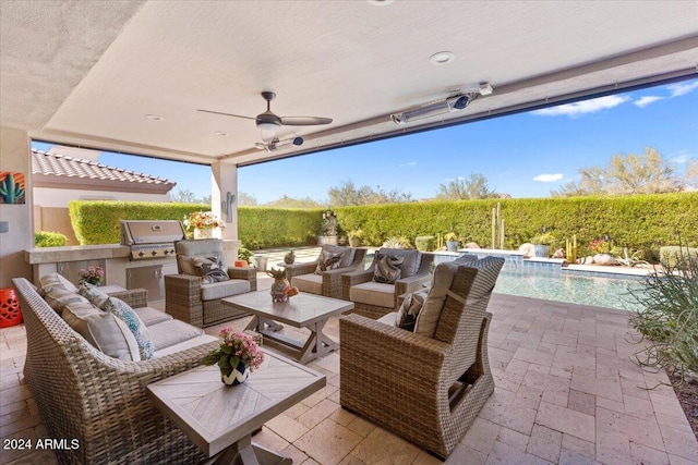 view of patio / terrace with outdoor lounge area and a grill