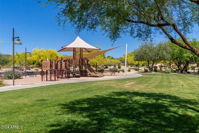 view of play area with a lawn