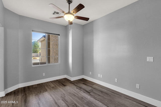 21616 E Calle De Flores, Queen Creek, AZ 85142 - empty room featuring visible vents, ceiling fan, dark wood-style flooring, and baseboards