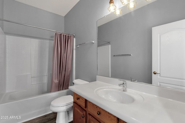 21616 E Calle De Flores, Queen Creek, AZ 85142 - bathroom featuring toilet, vanity, shower / bath combination with curtain, and wood finished floors