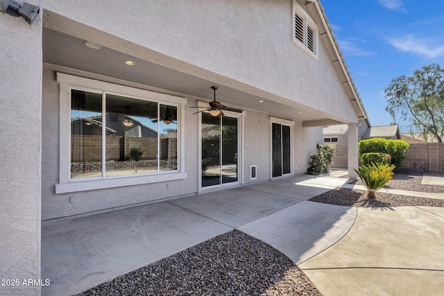 21616 E Calle De Flores, Queen Creek, AZ 85142 - exterior space with a patio, fence, ceiling fan, and stucco siding