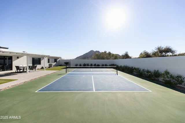 view of sport court featuring a mountain view