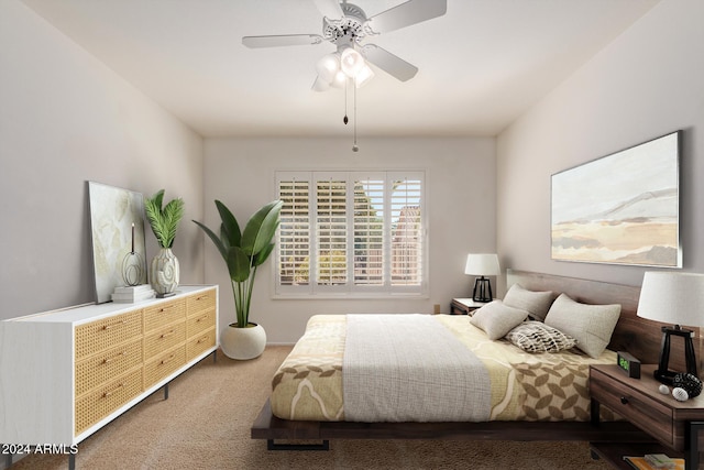 bedroom with carpet flooring and ceiling fan