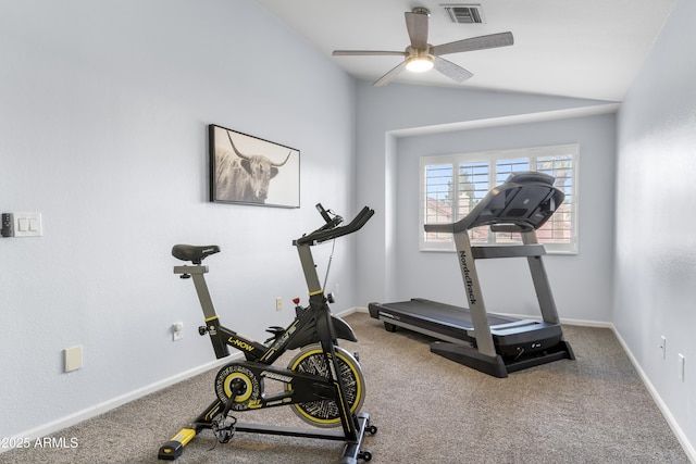 5755 W Harrison St, Chandler, AZ 85226 - workout area with vaulted ceiling, a ceiling fan, visible vents, and baseboards