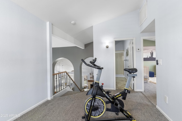 5755 W Harrison St, Chandler, AZ 85226 - exercise area with visible vents, carpet, arched walkways, and baseboards