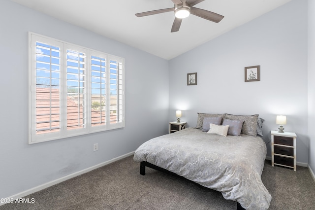 5755 W Harrison St, Chandler, AZ 85226 - bedroom featuring baseboards, lofted ceiling, carpet, and ceiling fan